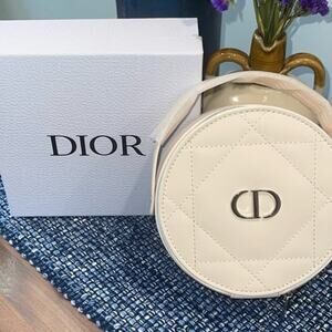 Dior Christian beauty CD vanity case round travel makeup bag purse tan NEW